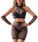 JFAN Conjunto Mujer Lenceria de Rejilla Lencería Malla Mujer Vestido de Rejilla con Brillantes Ropa Interior Dormir con Mangas Mini Vestido Fishnet Lingerie Dress Talla única