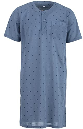Lucky Herren Nachthemd Kurzarm Raute Tasche Schlafshirt Knöpfe Brusttasche, Farbe:graublau, Größe:XL