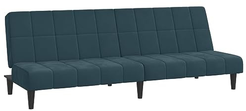 vidaXL Schlafsofa 2-Sitzer, Sofa mit Holzrahmen, Schlafcouch für Wohnzimmer Heimkino Büro, Couch Sofabett Tagesbett Gästebett, Blau Samt