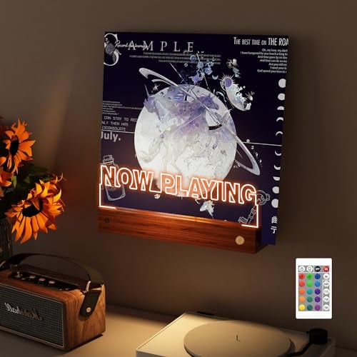YuanDian Schallplatten Wandhalterung, Light up Now Playing Vinyl Record Stand mit 16 wechselnden Farbe Lichter, Holz-Acryl-Halter für Vinyl-Album-Display und Lagerung