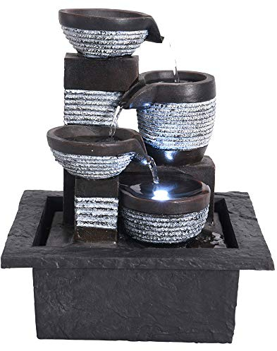 Zimmerbrunnen als natürlicher Luftbefeuchter und schöne Deko mit LED 4 Schalen