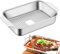 Fulenyi Sartén para asar con tapa, Plancha plana de acero inoxidable - Placa de parrilla rectangular - Bandeja de metal para mariscos, contenedor de comida, bandejas de barbacoa para cocina interior,