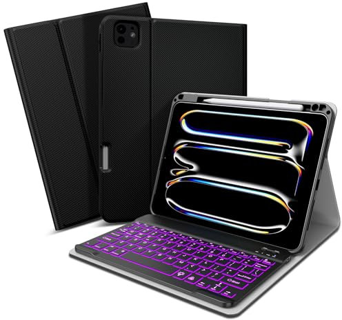 XIWMIX Keyboard Case for iPad Pro 11 inch (M4) 5th Generation 2024(Model A2836 A2837 A3006, Backlit Wireless Bluetooth Magnetic Detachable Folio Rechargeable Keyboard Cover with Pencil Holder, Black