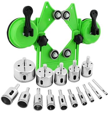 Diamond Hole Saw Kit,Diamond Drill Bits,16 Pcs Tile Hole Saw Kit with Double Suction Cups Hole Saw Guide Jig Fixture from 0.24''- 1.97'' for Ceramic, Glass, Tile, Porcelain, Marble, Granite
