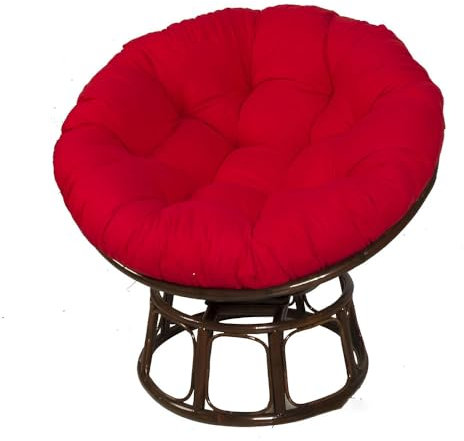 Surwin Papasan Chair Cushions, Thick Round Chair Cushions Hammocks Swing Pads, Papasan Round Chair Cushions with Fixing Straps, Indoor Egg Chair Cushion (100x100cm,Red)