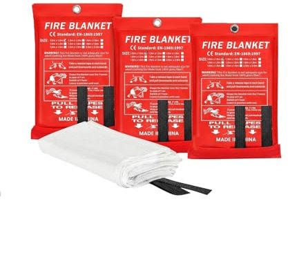 Twotrees Löschdecke Küche Feuerlöschdecke - Glasfaser Brandschutzdecke Feuerlöscher für Haushalt Fettbrände Fettbrand Büros Garagen Schweißwerkstätten Auto Einfach Effizient 1.2M x 1.2M (3 Stück