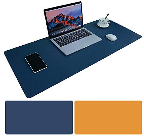 Schreibtischunterlage Multifunktionale Mauspad, Aisakoc Rutschfeste Pu-leder Schreibtisch-maus-matte Wasserdichte Schreibtisch Pad Protector Schreibmatte (Blau + Gelb, 60x35cm)