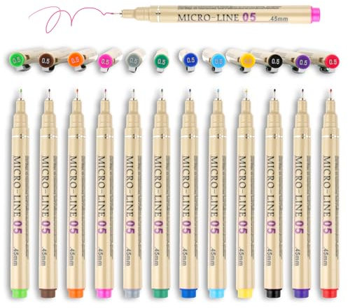 Fineliner Stifte Set, 12 Farben Fineliner Bunt Stifte, 0,5mm Fineliner für Skizzieren, Schreiben, Malbuch Comics, Einkaufslisten, Notizen, Präzisionszeichnen
