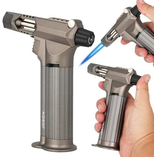 All Metal Blow Torch Lighter, Professional Kitchen Cooking Butane Torch with Safety Lock Adjustable Refillable Multipurpose Flame Refillable BBQ, Outdoors，Baking,Crafts (Gas Not Included)