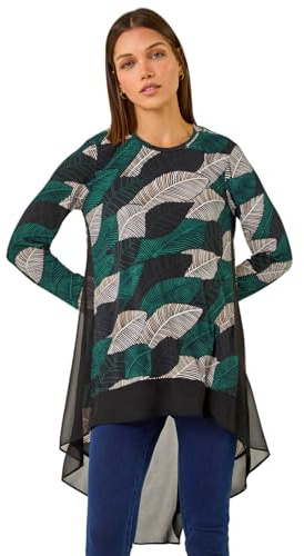 Roman Chiffon Dipped Hem Top Asymmetric Tunic for Women UK Ladies Stretchy Jersey Flared Blouse Smart Fit & Flare Form Casual Loose Longline Party Hanky Tunics - Teal - Size 12