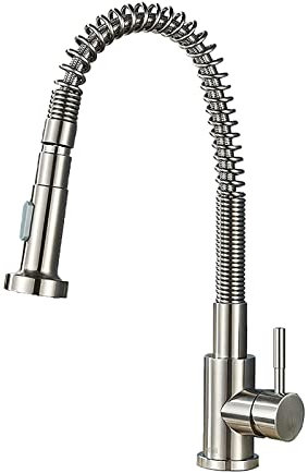 DMMFTERL Schwenkbarer Küchenhahn, Küchenspülenhahn mit ausziehbarer Brause, ausziehbarer Küchenhahn aus Messing, Einhebel-Mischbatterie mit hohem Bogen und 2 Sprühmodi, heiß und kalt, gebür