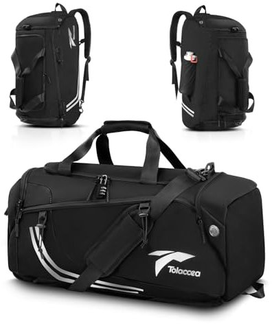 Tolaccea Sporttasche Herren Rucksackfunktion Groß 45L Sportrucksack mit Schuhfach Nassfach, Reisetasche Damen für Fitnessstudio Sauna Fussball Schwimmen Gym(Schwarz)
