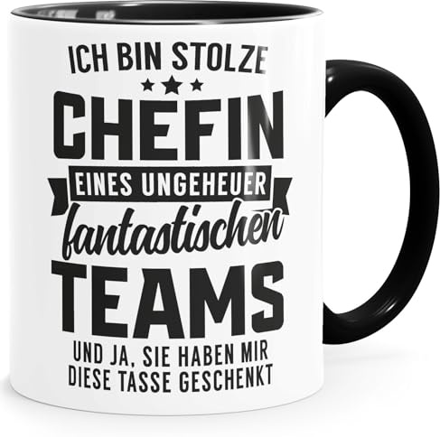 MoonWorks® Tasse Spruch Stolze Chefin eines fantastischen Teams Geschenk Arbeitgeberin Abteilungsleiterin Bürotasse lustige Kaffeebecher Weiss-innen-schwarz standard