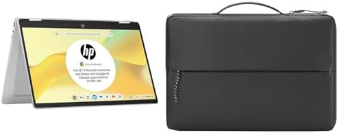 HP Chromebook x360, 14 Touchscreen, Intel Prozessor N100, 4 GB DDR4 RAM,128GB eUFS, Intel UHD Graphics, ChromeOS, QWERTZ, Silber mit HP Sports Sleeve Laptophülle