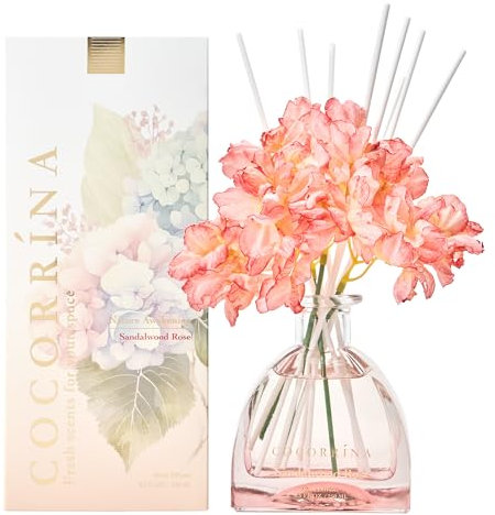 COCORRÍNA Reed Diffuser with 8 Sticks, Sandalwood Rose 250ml, Home Fragrance for Home Bedroom Office Bathroom Shelf Decor