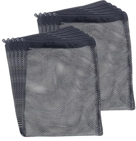 10 Stück 15 x 20 cm Aquarium-Nylon-Filter-Medien-Beutel für Aquarien, Netzbeutel, Teich-Filtrationsbeutel, Aquarium-Kanister, Filterzubehör mit Reißverschluss für Aktivkohle, Schwarz , 15 x 20cm