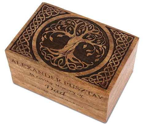 Personalized Handmade Wooden Box Funeral Cremation Urns for Human Ashes Adult Large - Burial Urns for Columbarium - Celtic tree of life