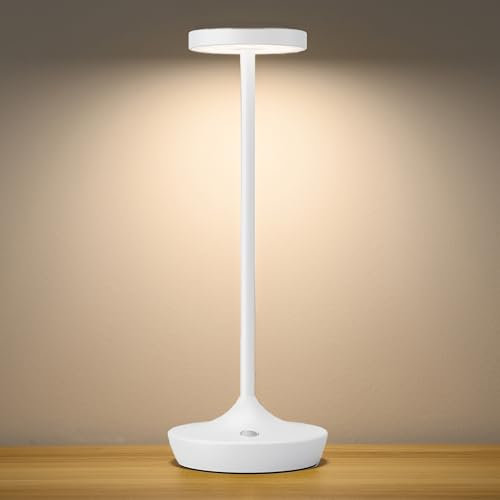 SLSMD Lampada da tavolo senza fili LED Ricaricabile Dimmerabile 6000mAh 3 Modalità di Luce USB-C Lampada da tavolo Uso Interno/Esterno (Bianco)