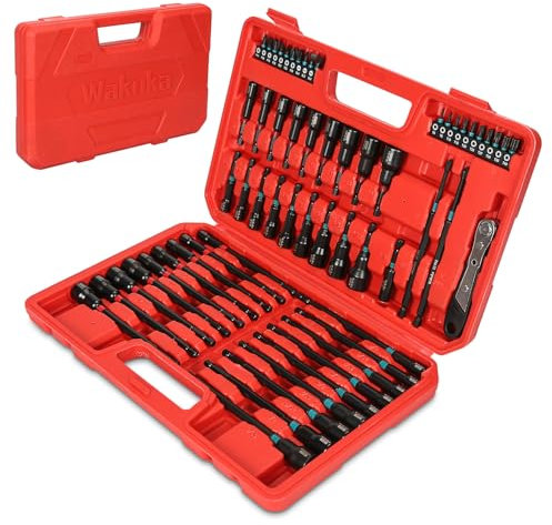 WaKuKa Magnetic Nut Driver Set for SAE/Metric Sizes, 60PCS 1/4 Inch Hex Shank | Cr-V Steel Impact Nut Driver with Ratchet Wrench,Nut Driver Set for Mechanic Garages Repair