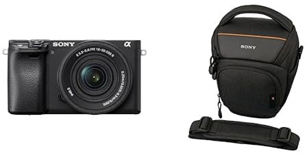 Sony Alpha 6400 APS-C Spiegellose Kamera mit 16-50mm Objektiv (Schneller 0,02s Autofokus mit Augenerkennung, 4K-Video und neigbares Display für Vlogging) + Tasche