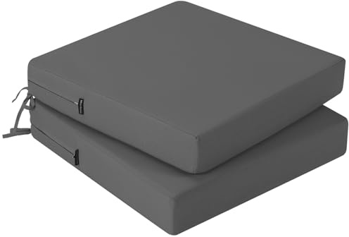 PRIMEPATIO Outdoor Chair Seat Cushions Set of 2, Thick 7cm, Rattan Garden Waterproof Cushions for Outdoor Furniture with Ties, Patio Dining Chair Pads, 50 x 50cm, Dark Grey