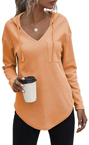 Cuptacc Haut Manches Longues Femme Pull Automne Hauts Orange XL