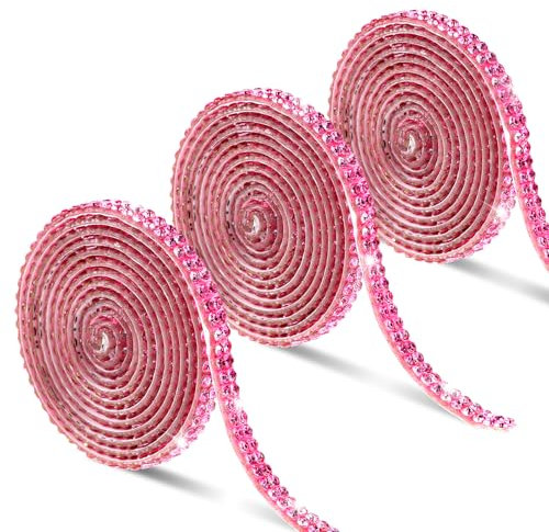 Thinp 3 Rollen Strassband Selbstklebend Glitzerband,Kristall Strass Diamant Band,Deko Strasssteine Band,Glitzersteine DIY Dekoration Aufkleber,für Geburtstag Hochzeit Party Auto Telefon Handwerk