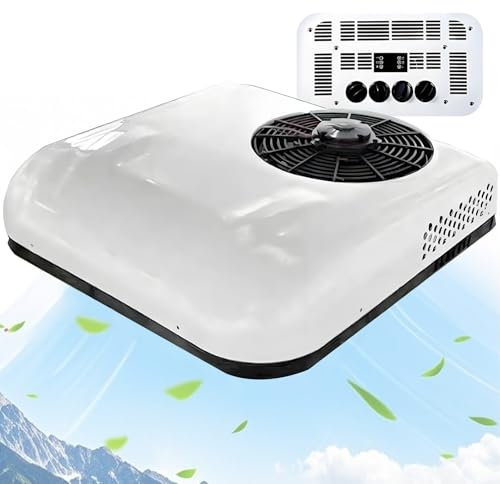 moupeaktain Climatiseur 12V/24V DC/Climatiseur De Toit Ultra-Mince pour Voiture, Clim Camping Car, Aux Monospaces, Véhicules, Maisons, Camions, Véhicules Agricoles, Excavateurs, Etc,White-12V