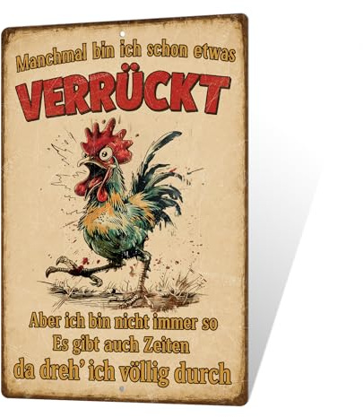 Putuo Decor Crazy Chicken Lustige Metallschilder Humor Vintage Aluminium Wanddekoration für Küchen, Bauernhöfe, Freizeitecken Wanddekoration