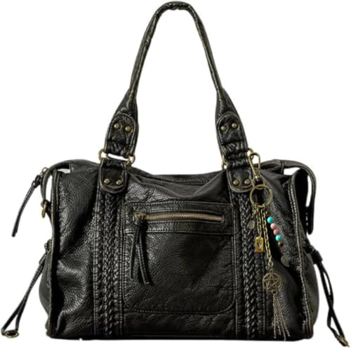 Worldlyda Große Umhängetasche für Damen, mehrere Taschen, Schultertaschen, weiches Vintage-veganes Leder, Geldbörsen, Handtaschen, Hobo-Tragetasche
