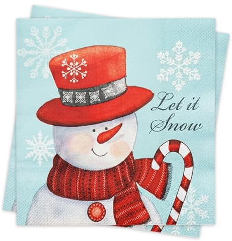 40 Stück Servietten Weihnachten, Blaue Schneemann Servietten, Festliche Weihnachtsservietten Für Familienfeiern Und Weihnachtsessen, 33x33 cm