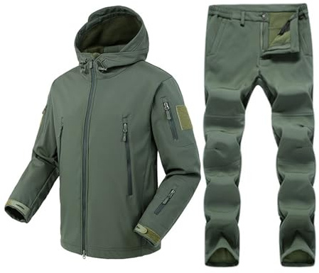 KBOPLEMQ Herren Winteranzug Softshell Fleece Taktiktraining Angleranzug Winddicht Thermoanzug mit Fleece Gefüttert Outdoor Jacke mit Taschen Und Hose Lässiges Wanderset Warme Tracksuit