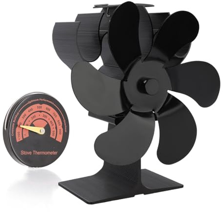 SpirWoRchlan Log Burner Fan Silent Operation | 6-Blade Stove Fans Log Burners | Wood Burner Fans Heat Powered | Fan for Wood Burning Stove | Fireplace Accessories Tools (Black)