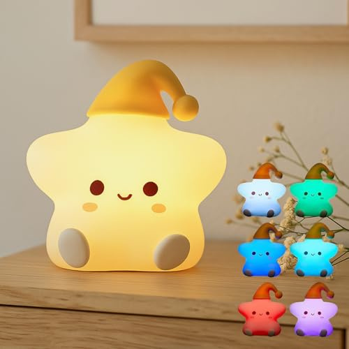 Yarteim Nachtlicht Kinder Sterne Lampe, USB wiederaufladbar Stern Silikon Nachtlicht mit 30 Minuten Timer, Dimmbar Nachttischlampe Kinder, Geschenke für Jungen, Mädchen