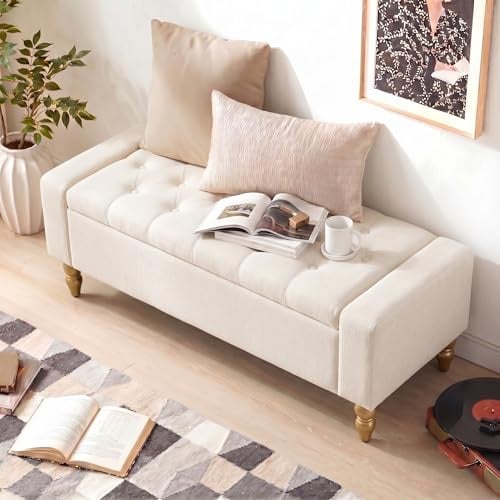 Hellove Ottoman de Rangement avec Coussin – Banc de Rangement pour Salon, Entrée, Chambre – Grand Espace de Stockage, Banc Coffre Assise Confortable, Mousse Épaisse & Structure Robuste, Beige