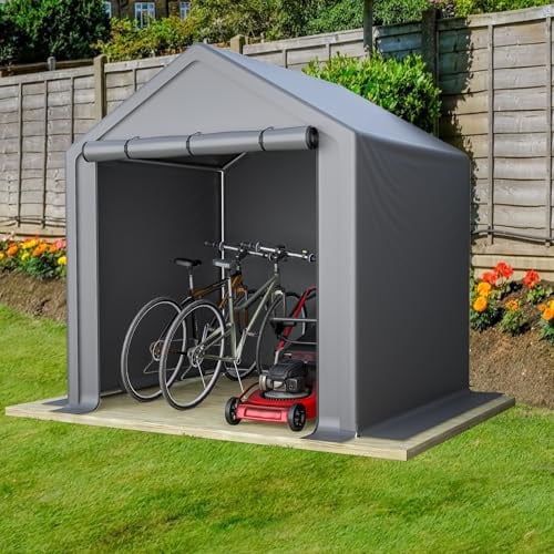 Fahrradgarage, Geräteschuppen 190x170x200cm Metall Winterfest, Garagenzelt mit Verzinktem Stahlrahmen und Rolltor, Für 2 Fahrräder und Gartengeräte, Dunkelgrau