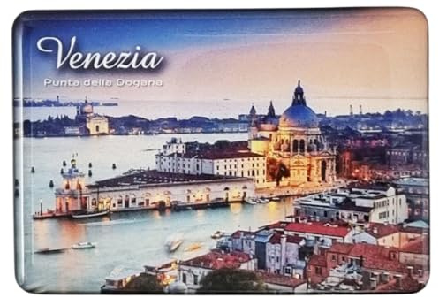 KUSTOM ART Imán de nevera con diseño de Venecia, punta de la aduana, gran canal, brillante, resinado, de colección, 8 x 6 cm