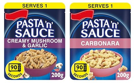 Pasta 'n' Sauce Microwave Ready Meal, Creamy Mushroom & Garlic and Carbonara, 200g, Pack of 2