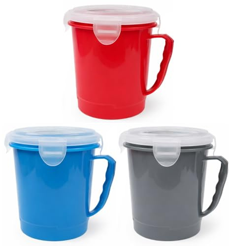 eMKay® PACK OF 3 MICROWAVE SOUP MUGS 700ML | MICROWAVABLE SOUP CUPS WITH LIDS | BPA FREE MICROWAVE FOOD CONTAINERS | LEAK PROOF SOUP MUGS FOR HOME & OFFICE | REUSABLE SOUP CONTAINER SET (3)
