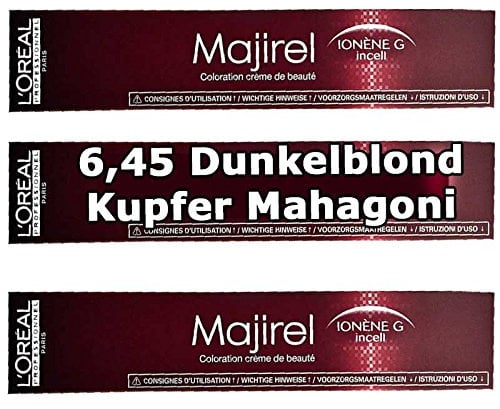 3x Loreal Majirel 6,45 Dunkelblond Kupfer Mahagoni Creme Haarfarbe - 50ml