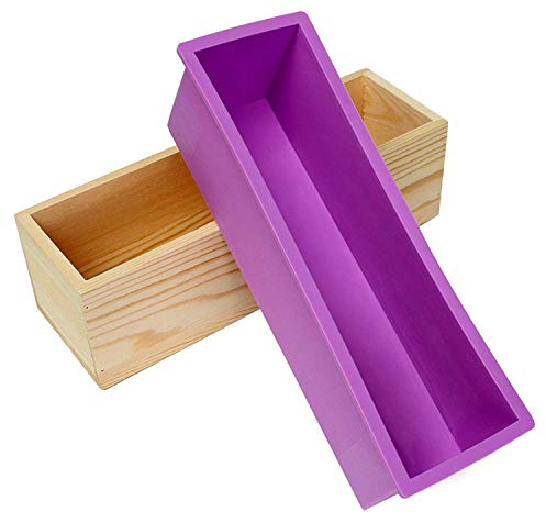 Wooden Box+Silicone Mold Rectangle Handmade Soap Moulds - Homemade 42oz Soap for Making Supplies,Making Soap, Candles and Cakes(Purple)