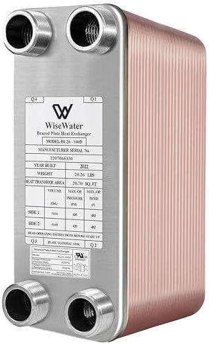 AB BL26-100D 100 Platten Wasser-zu-Wasser-Wärmetauscher, Kupfer/SS316L Edelstahl, gelöteter Plattenwärmetauscher, 10,2 x 30,5 cm, 100 Platten