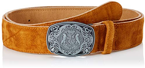 Trachtengürtel Alpenkoppel - Echtleder Gürtel Original Schöneberger Trachten Lederhosen Ledergürtel diverse Modelle (105 cm (Herstellergröße: 52), hellbraun Wappen)