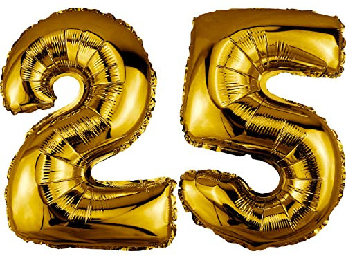 DekoRex Folienballon Gold 40cm Geburtstag Jubiläum Hochzeit Deko (Zahl 25)