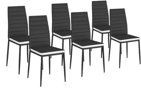 IDMarket - Set von 6 Stühlen Romane schwarz weißes Band für Esszimmer
