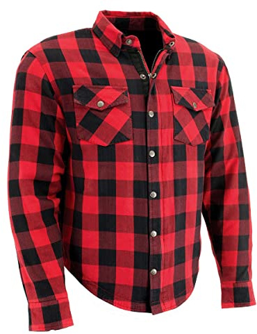 Milwaukee Leather MPM1631 - Camisa de Motociclista de Franela blindada CE para Hombre