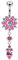 Pierre de la CZ rose Double couche fleur avec queue de fleurs pendantes 925 argent Sterling ventre barre Piercing bijoux