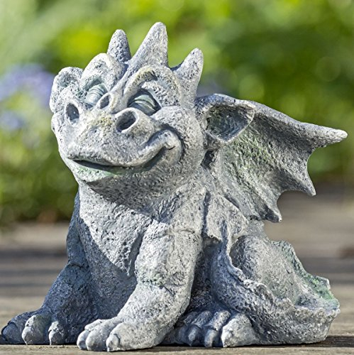 Objektkult Lustige Fantasy- Gartenfigur Drache aus Polyresin witziges menschlich wirkendes Gesicht