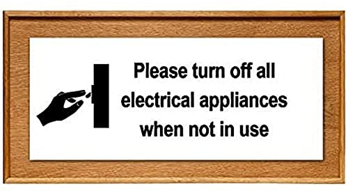 2 x Please turn off the electrical appliances when not in use - Information Sign Removable Self Adhesive Waterproof Durable Vinyl Label Sticker 225mm x 106mm