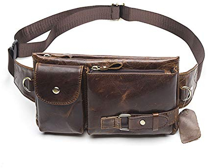 Unisex Damen Herren Hüfttasche Gürteltasche Bauchtasche Premium Hüftgurt mit Organizer Geöltes Rindsleder für Outdoor, Biker, Reiten, Wandern Metallringe für Karabiner (Kaffeebraun)